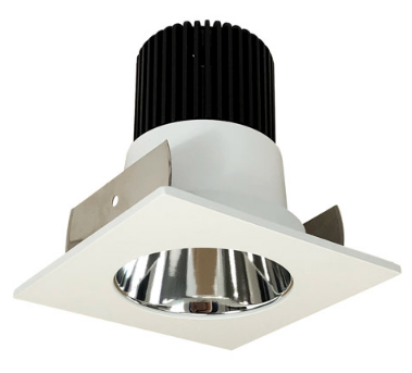 Nora Lighting NIOB-2SNDC40QCMPW 2" Iolite LED Square Reflector with Round Aperture, 10-Degree Optic, 850lm, 4000K Color Temperature, Specular Clear Reflector / Matte Powder White Flange Finish