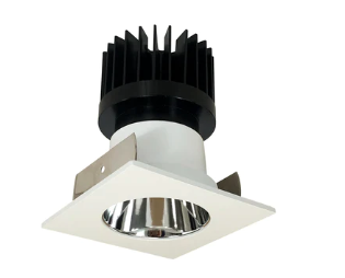 Nora Lighting NIOB-2SNDC50XCMPW/HL 2" Iolite LED Square Reflector with Round Aperture, 1500lm/2000lm/2500lm (varies by housing), 5000K, Specular Clear Reflector / Matte Powder White Flange