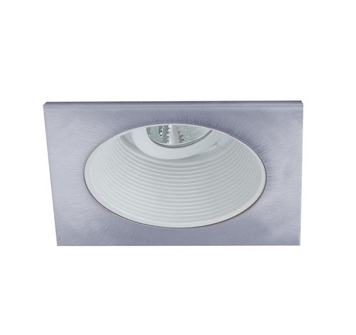 Black square trim with white stepped baffle, adjustable for 4" recessed lighting, Nora Lighting NL-4810BB.