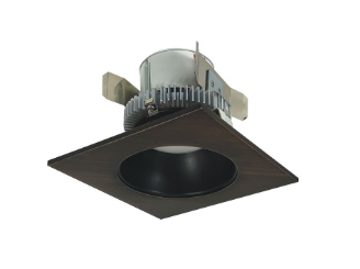 Nora Lighting NLCBC2-45327BZBZ/10LE4 4" Cobalt Click LED Retrofit, Square Reflector with Round Aperture, 1000lm / 12W, 2700K, 120V-277V input; Triac / ELV / 0-10V dimming, Bronze Reflector / Bronze Flange