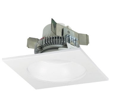 Nora Lighting NLCBC2-45330WW/10LE4EM 4 Inch Cobalt Click LED Retrofit, Square Reflector with Round Aperture, 1000lm / 12W, 3000K, White Reflector / White Flange, 120V-277V input; Triac / ELV / 0-10V dimming, Pre-Wired for Emergency