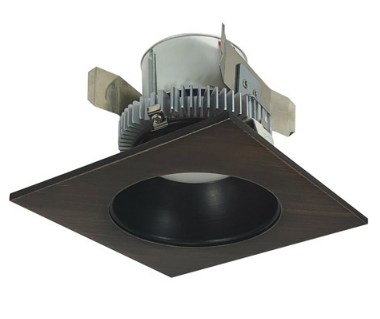 Nora Lighting NLCBC2-45340BZBZ/ALE4 4" Cobalt Click LED Retrofit, Square Reflector with Round Aperture, 750lm / 10W, 4000K Color Temperature, Bronze Reflector / Bronze Flange Finish, 120V-277V input Triac / ELV / 0-10V dimming