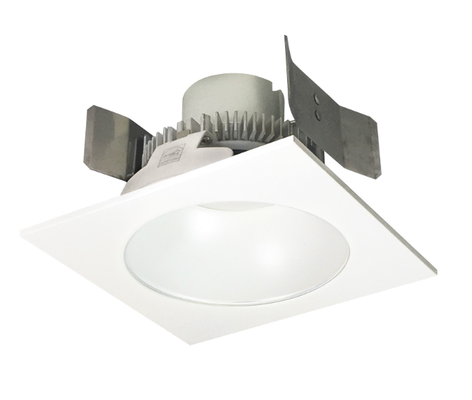 Nora Lighting NLCBC2-55327MPW/ALE4 5" Cobalt Click LED Retrofit, Square Reflector with Round Aperture, 750lm / 10W, 2700K, 120V-277V input; Triac / ELV / 0-10V dimming, Matte Powder White Reflector / Matte Powder White Flange