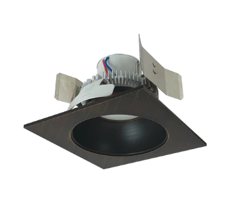 Nora Lighting NLCBC2-55330BZBZ/10LE4 5" Cobalt Click LED Retrofit, Square Reflector with Round Aperture, 1000lm / 12W, 3000K, 120V-277V input; Triac / ELV / 0-10V dimming, Bronze Reflector / Bronze Flange