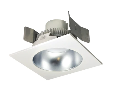 Nora Lighting NLCBC2-55330DW/ALE4 5" Cobalt Click LED Retrofit, Square Reflector with Round Aperture, 750lm / 10W, 3000K, 120V-277V input; Triac / ELV / 0-10V dimming, Diffused Clear Reflector / White Flange