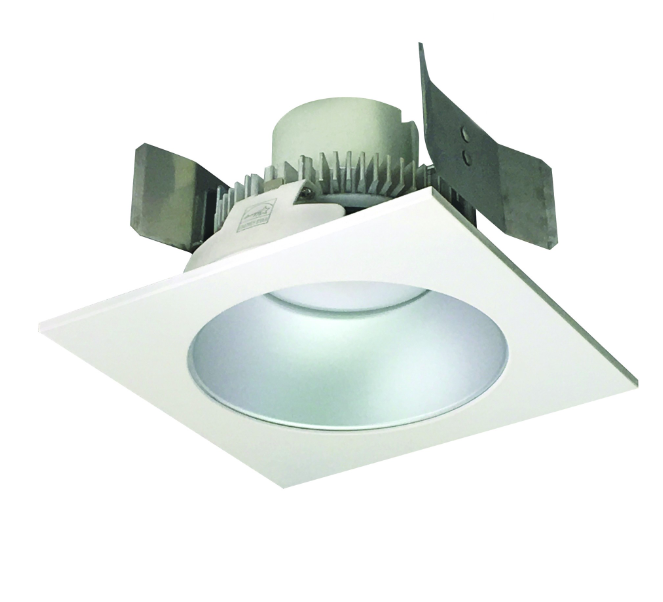 Nora Lighting NLCBC2-55330HZW/ALE4 5" Cobalt Click LED Retrofit, Square Reflector with Round Aperture, 750lm / 10W, 3000K, 120V-277V input; Triac / ELV / 0-10V dimming, Haze Reflector / White Flange