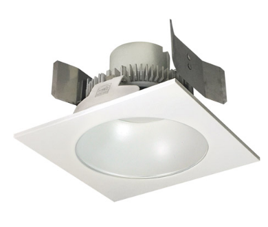 Nora Lighting NLCBC2-55335WW/ALE4 5" Cobalt Click LED Retrofit, Square Reflector with Round Aperture, 750lm / 10W, 3500K Color Temperature, White Reflector / White Flange Finish, 120V-277V input Triac / ELV / 0-10V dimming