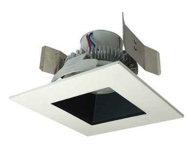 Nora Lighting NLCBC2-55630BW/ALE4 5" Cobalt Click LED Retrofit, Square Reflector, 750lm / 10W, 3000K Color Temperature, Black Reflector / White Flange Finish, 120V-277V input Triac / ELV / 0-10V dimming