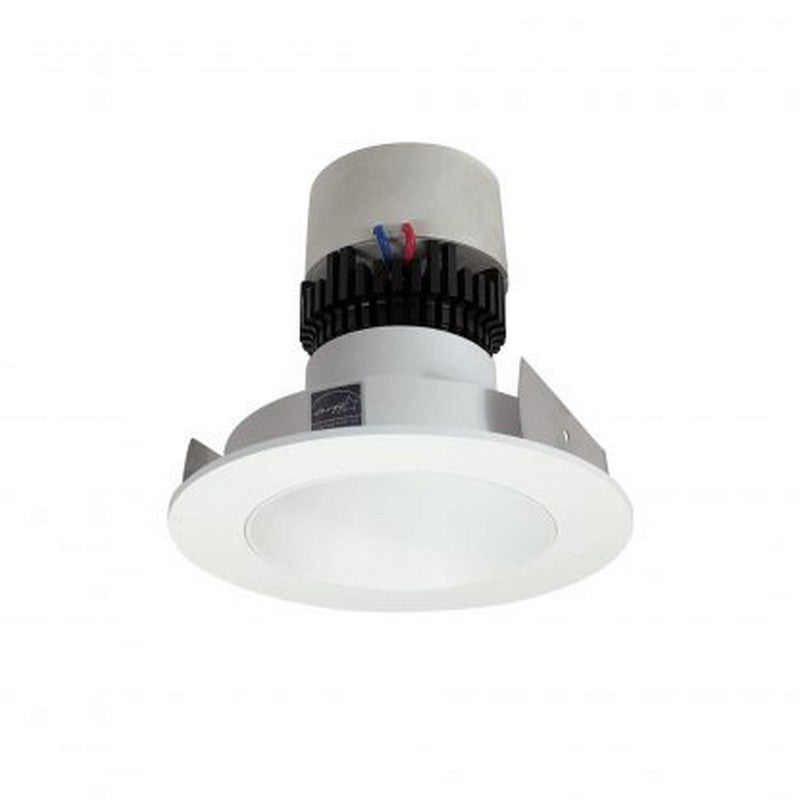 Nora Lighting NPR-4RNDC27XMPW 12W 4 Inch Pearl LED Round Retrofit Reflector with Round Aperture 1000lm 2700K 120V Triac /ELV Dimming Matte Powder White Reflector / Matte Powder White Flange Finish