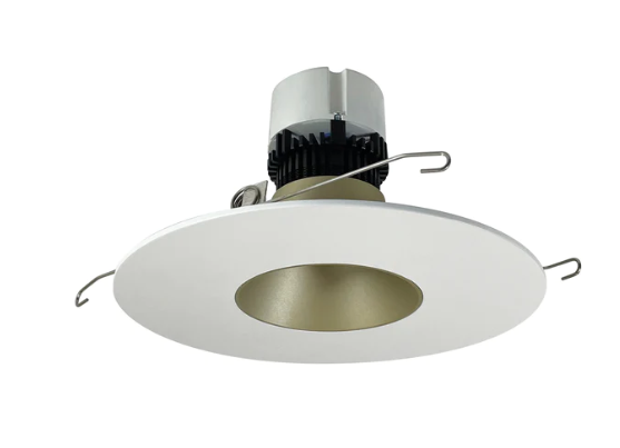 Nora Lighting NPR-56RNDCCDXCHMPW 5"/6" Pearl LED Round Retrofit Reflector, Lumens 800lm / 12W, Comfort Dim, Champagne Haze Reflector / Matte Powder White Flange