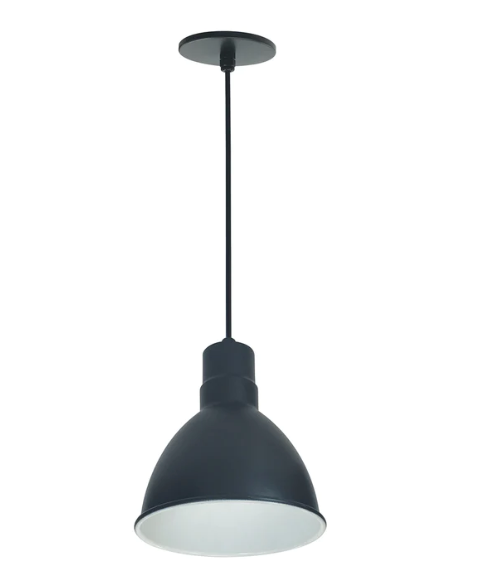 Nora Lighting NRLM-8C1035BWLE4 8" Cable LED Shade, Lumens 1200lm/15W Color Temperature 3500K, Black/White Finish, 120V 0-10V/Triac/ELV & 277V 0-10V Dimming