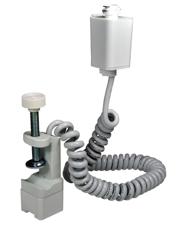 Nora Lighting NT-364CW Fixture clamp with curly cord, 1 or 2 circuit track, White Finish