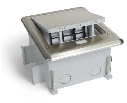 Lew Electric OB-1-SP-6PORT Outdoor 6 Port Electrical Floor Box W/ Pop Up Push Button, Stainless Finish