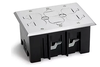 Lew Electric PB3-FPA 3 Duplex 15A Power Plastic Floor Box With Flip Lids - Aluminum Cover