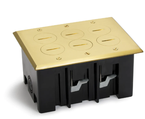 Lew Electric PB3-SPB 3 Duplex 15A Power Plastic Floor Box With Screw Plugs - Brass Cover