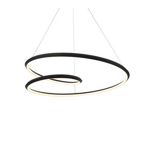 Kuzco Lighting LED Ampersand Pendant, black finish with a sleek oval design, emits warm light, suspended by slim cables.