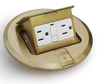 Lew Electric PUFP-B Pop Up Round Floor Box w/ 15A GFI For Wood OR Concrete, Brass Finish