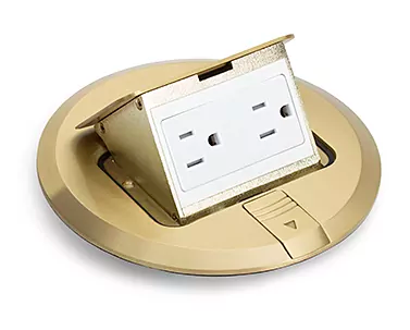 Lew Electric PUFP-BD Pop Up Round Floor Box w/ Decora Receptacle, Brass Finish