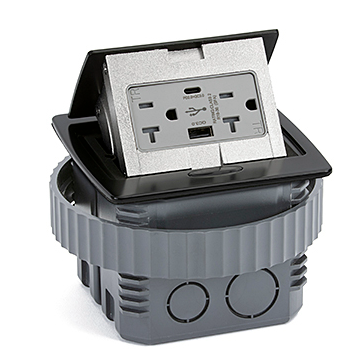 Lew Electric PUFP-CT-BK-AC-PB Countertop Pop Up 20A Power Outlet W/ Charging USB A/C Ports, Black Finish