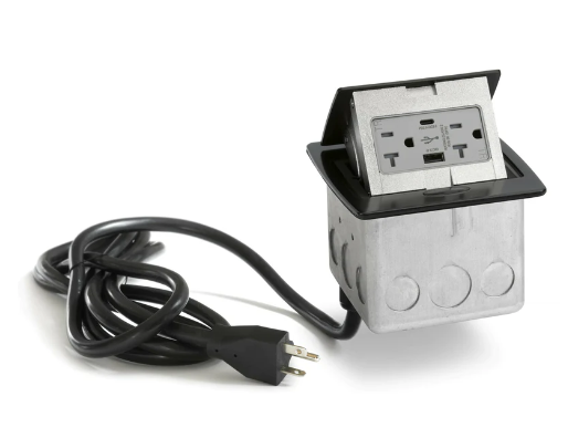 Lew Electric PUFP-CT-BK-AC-WC Countertop Pop Up Outlet W/ Charging USB A/C Ports & Corded, Black Finish