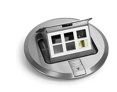 Lew Electric PUFP-SC Round Pop Up Floor Box W/ 6 Keystone Ports Wood or Concrete, Stainless