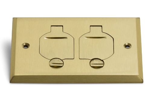 Lew Electric RRP-2-FPB 1 Duplex Flip Lid Cover for 1101-PB Floor Box, Brass