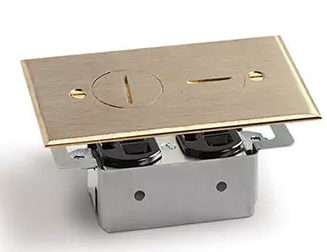 Lew Electric RRP-2 Recessed Floor Plate W/ One Duplex Receptacle, 2 Screw Plugs, Brass