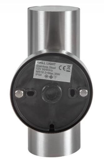 ABBA Lighting USA SCS06-BL Stainless Steel Wall Light W/Black Plate