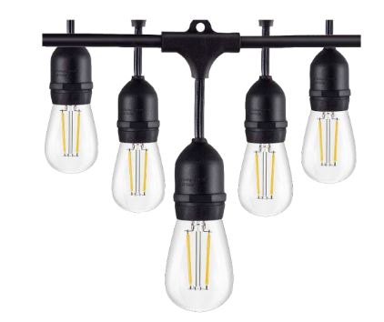 ABBA Lighting USA SL101-BK LED Low Voltage Bistro String Lights 48 FT Outdoor Weatherproof 12V Edison Bulbs