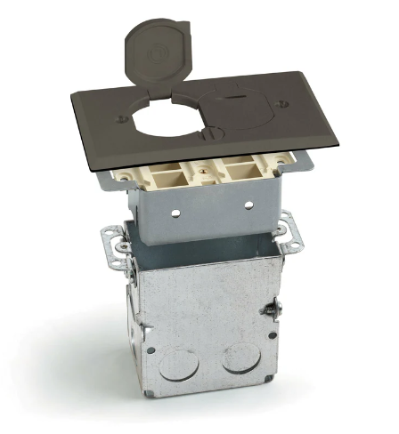 Lew Electric SWB-2-LR-DB-T Recessed Floor Plate W/ Box, 4 Port Keystones & 2 Flip Lids, Dark Broze