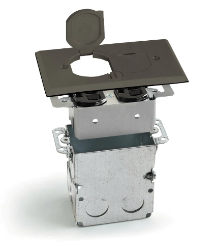 Lew Electric SWB-2-LR-DB Recessed Floor Plate W/ Box, One 15A Duplex & 2 Flip Lids, Dark Bronze