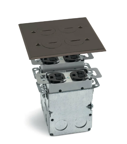 Lew Electric SWB-4-DB Recessed Floor Plate W/ Box, Two 15A Duplex & 4 Screw Plugs, Dark Bronze