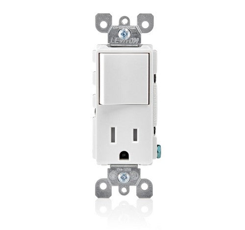 Leviton T5625 Decora Combination Switch and Tamper-Resistant Receptacle 15A / 125 VAC WH - BuyRite Electric