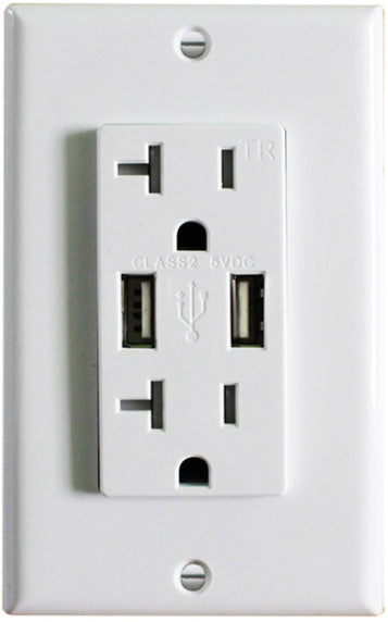 Westgate USB2-20TR-WH 2 Vertical 20A Receptacle W/2 USB Port 5V DC