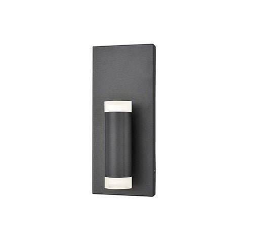 Kuzco LED Brazen Wall Sconce in brushed nickel, rectangular backplate, quatrefoil lamp, opal diffuser, modern design.