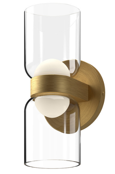 Kuzco Lighting WS52511-BG/CL 11 inch Cedar Clear Double Glass Wall Sconce LED Light, Brushed Gold Finish