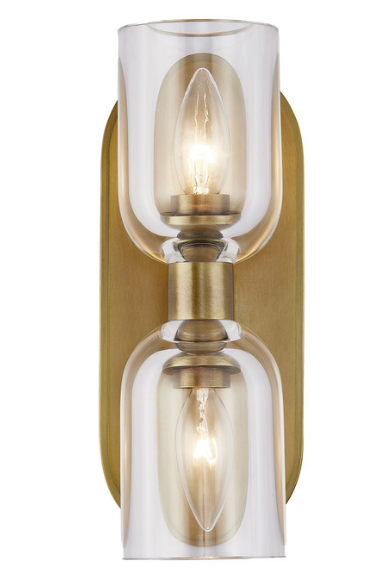 Alora Lighting WV338902VBCC Lucian 11.5 inches Tall Clear Crystal LED Bathroom Vanity Light, Vintage Brass Finish
