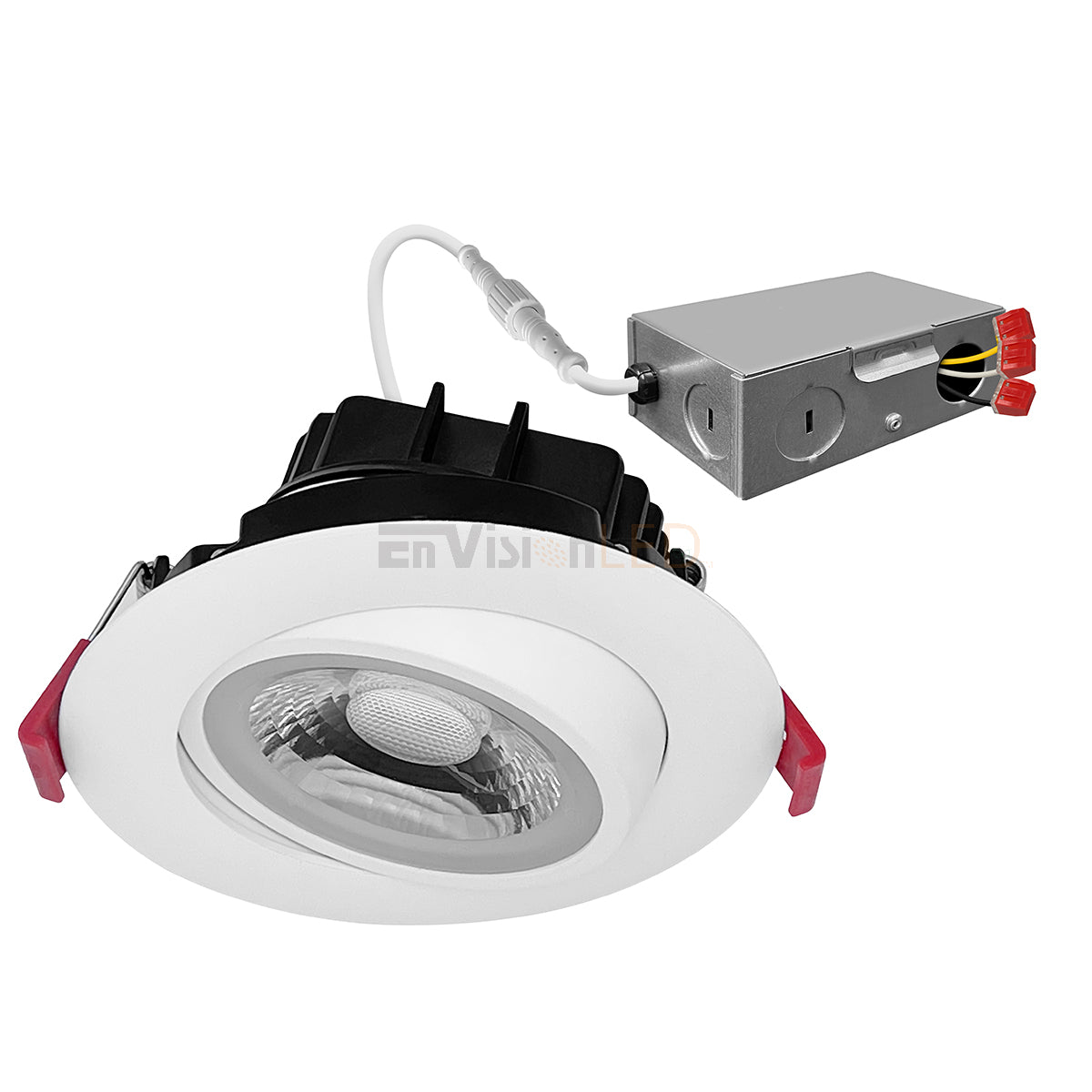 EnvisionLED LED-DLJBX-ADJ-4-12W-5CCT-WH-R LED 4 Inch Gimbal J-Box Downlight, 12W 5CCT Selectable White Finish