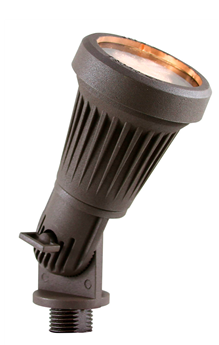 Bronze aluminum LED directional light, ribbed design, adjustable head, suitable for accent landscape lighting, 12V, 5W.