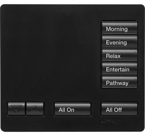 Lutron RR-T5RL-MN RadioRA 2 Maestro Large 5 Buttons with Raise/Lower Tabletop Designer Midnight Keypad 120V - BuyRite Electric