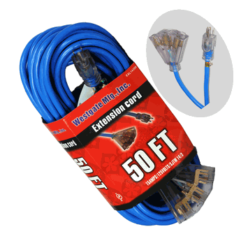 Westgate Lighting EXL143-50, SJTW 14 AWG/3C 50 Foot 15A 125V Blue Outdoor Extension Cord Lighted Plug