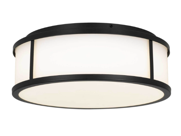 Alteck Lighting AFM0023-3CCT-W-BK Panel Round 14 inch LED Outdoor Flush Mount with Etched White Glass, Multi-Color Temperature, Sand Black Finish