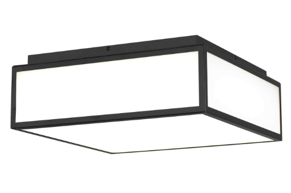 Alteck Lighting AFM0025-3CCT-W-BK Panel Square 14 inch LED Flush Mount with Etched White Glass, Multi-Color Temperature, Sand Black