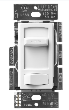 Lutron CTCL-153PH-WH Skylark Contour LED+ Dimmer Switch, No 150W LED or 600W Inc/Hal, 120V, Single Pole/3-Way, White Finish