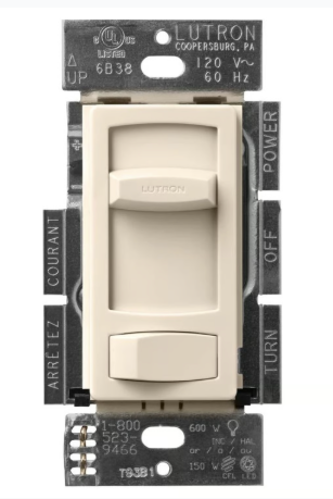 Lutron CTCL-153PH-LA Skylark Contour LED+ Dimmer Switch, No 150W LED or 600W Inc/Hal, 120V, Single Pole/3-Way, Light Almond Finish