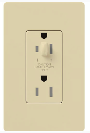 Lutron NTR-20-HDTR-IV Architectural 20A Half-Dimming, Tamper Resist Duplex Receptacle, w/ Wall Plate, Matte Finish, Ivory Finish