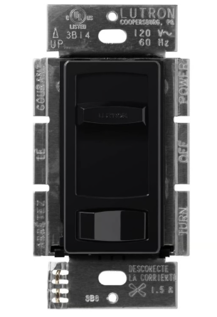 Lutron CTFSQ-FH-BL Skylark Contour Quiet 3-Speed Fan Control, No 1.5A 3-Speed Ceiling Fan, 120V, 1 Pole/3-Way, Black Finish