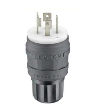 Leviton 28W76-B Industrial Grade Locking Plug, Weatherproof, 30A, 3P, NEMA L16-30P, Black, 480V