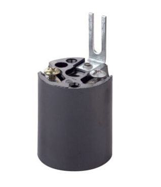 Leviton 3352-1 Medium Base, 1 Piece, Keyless, Incandescent, Phenolic Lampholder, Bracket Mount, Single Circuit, Back Wired, Black Finish