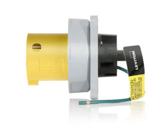 Leviton 3100B4WLEV LEV Series 100A Pin and Sleeve Inlet, Watertight, 125V 3-Phase,  2P, 3W, Yellow